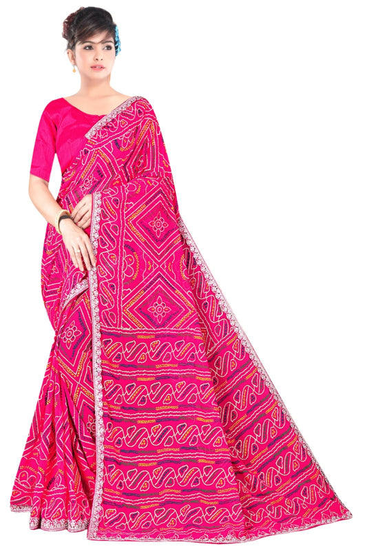 Rajasthani Women Printed Bandhej Georgette Saree With Blouse Piece in Germany