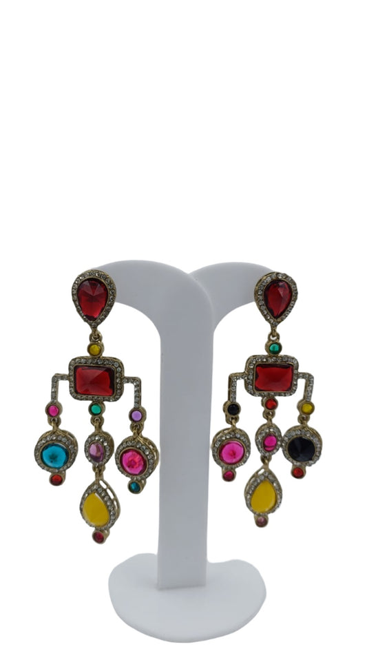 Designer Kundan Stone Studded Jhumks Golden Earrings in Paris