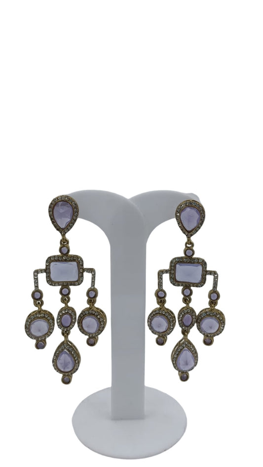 Designer Kundan Stone Studded Jhumka Golden Earrings in Paris