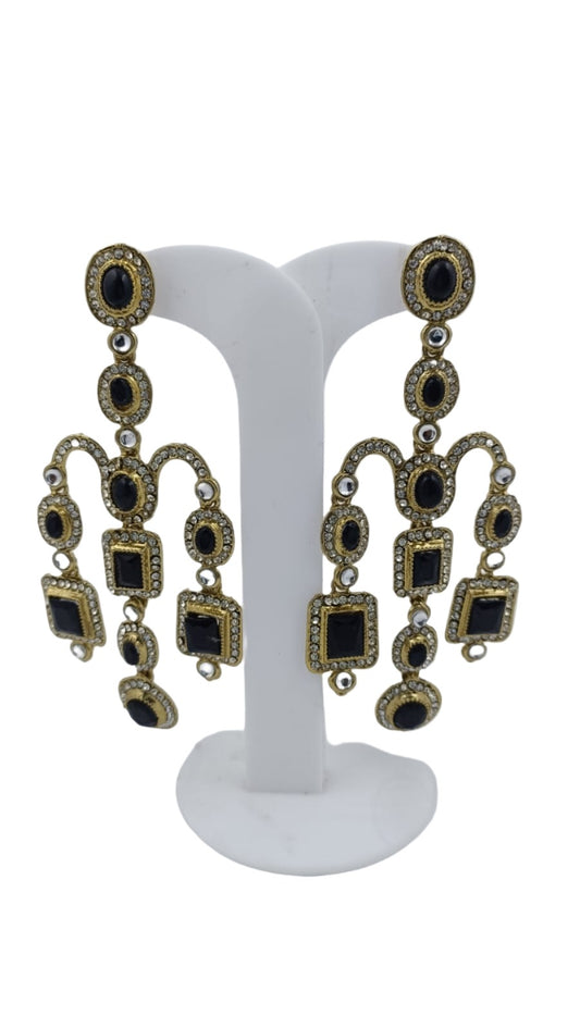 Designer Kundan Stone Studded Jhumka Golden Earrings in Paris