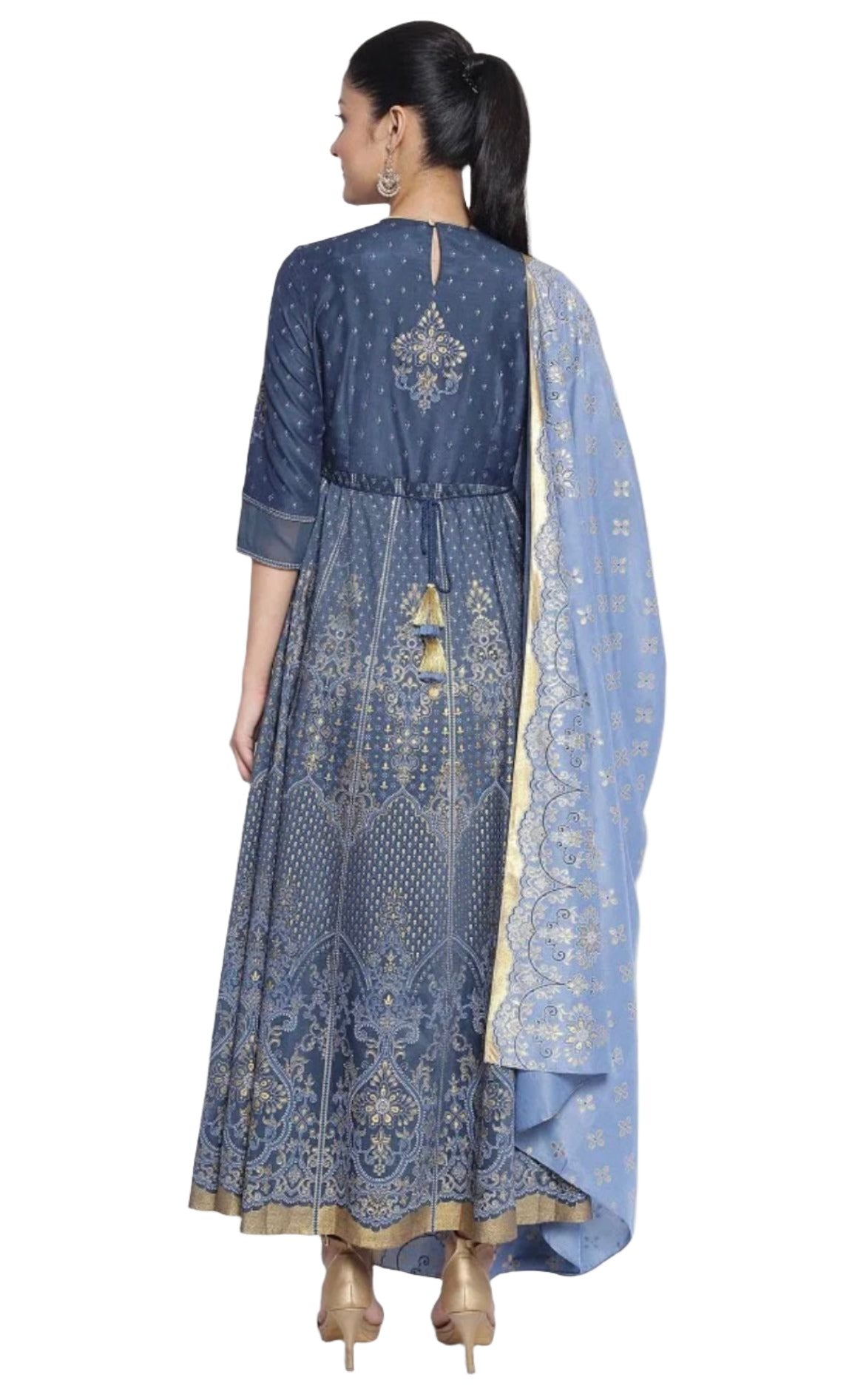 Dark Grey Printed Dress-Dupatta Set in Paris