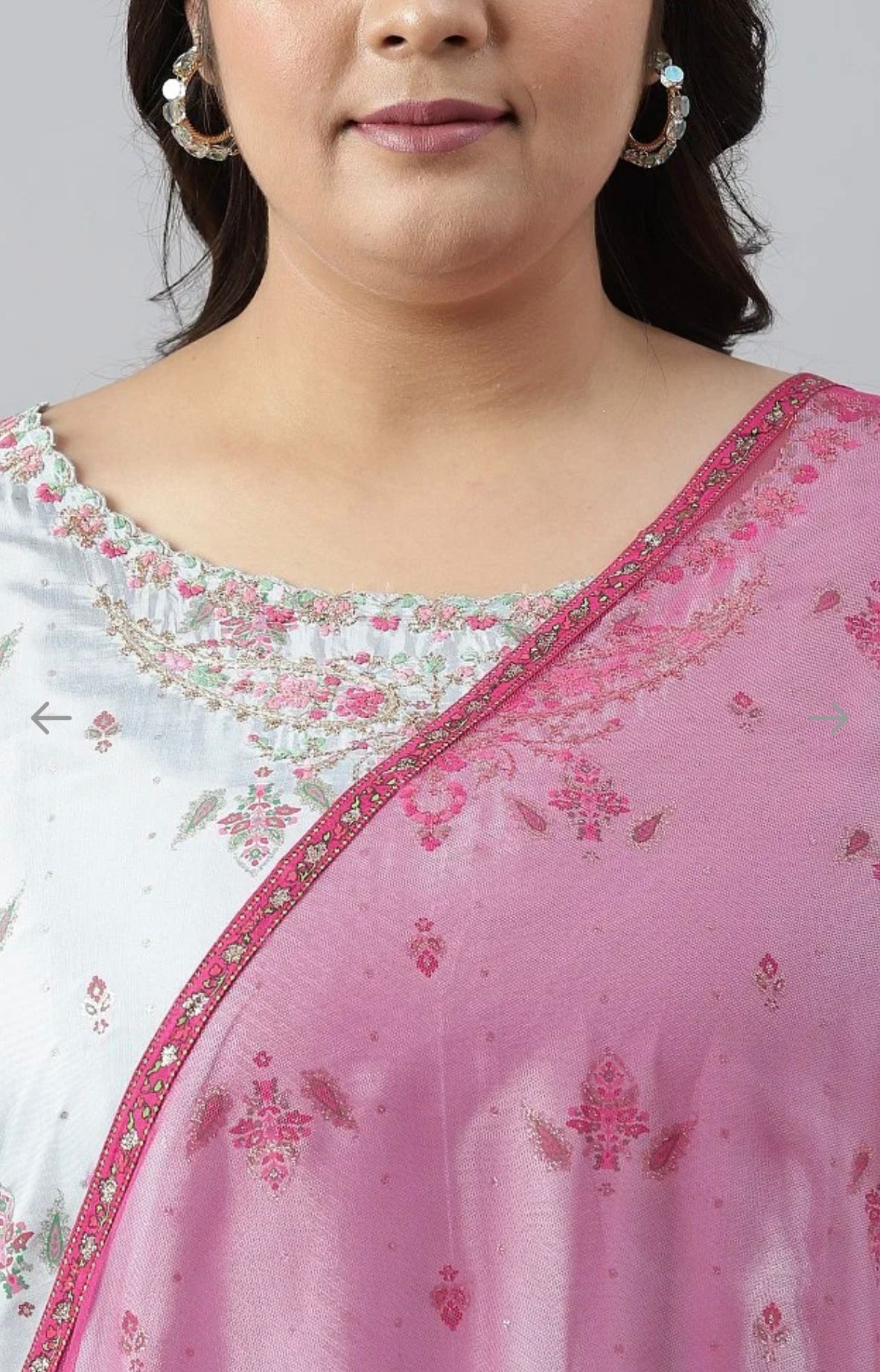 Plus Size Light Blue Paisley Print High-Low kurta With Draped Pants And Pink Dupatta in Germany