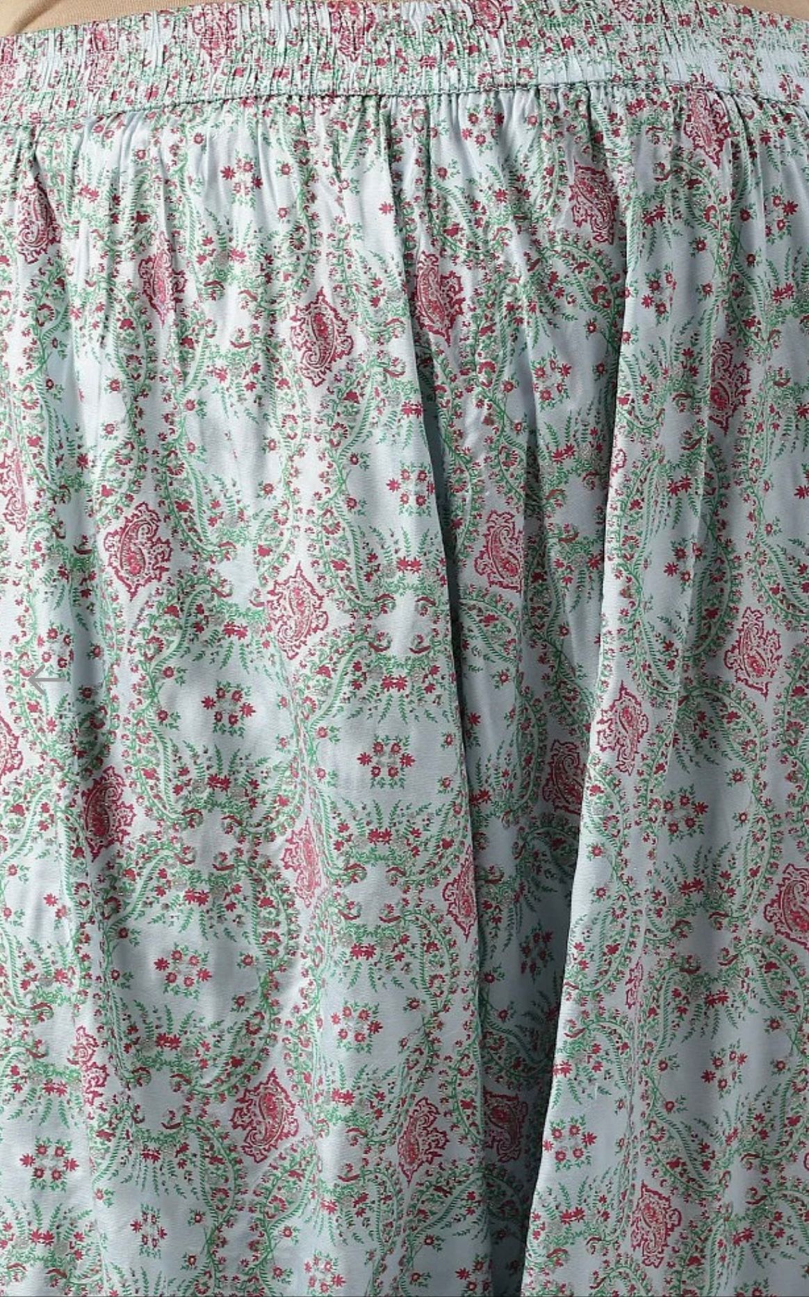 Plus Size Light Blue Paisley Print High-Low kurta With Draped Pants And Pink Dupatta in Germany