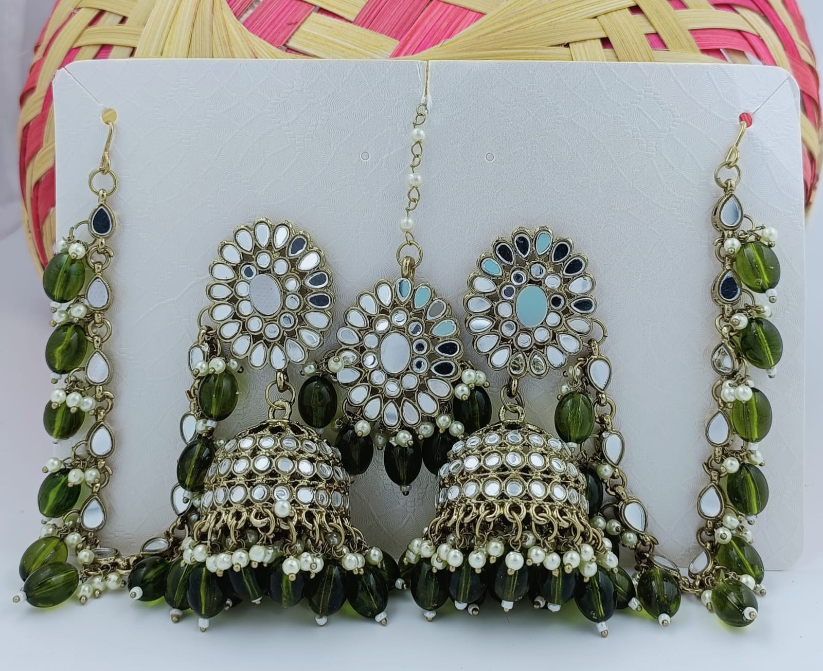 Gold Finish Kundan And Purple Bead Jhumka Earrings