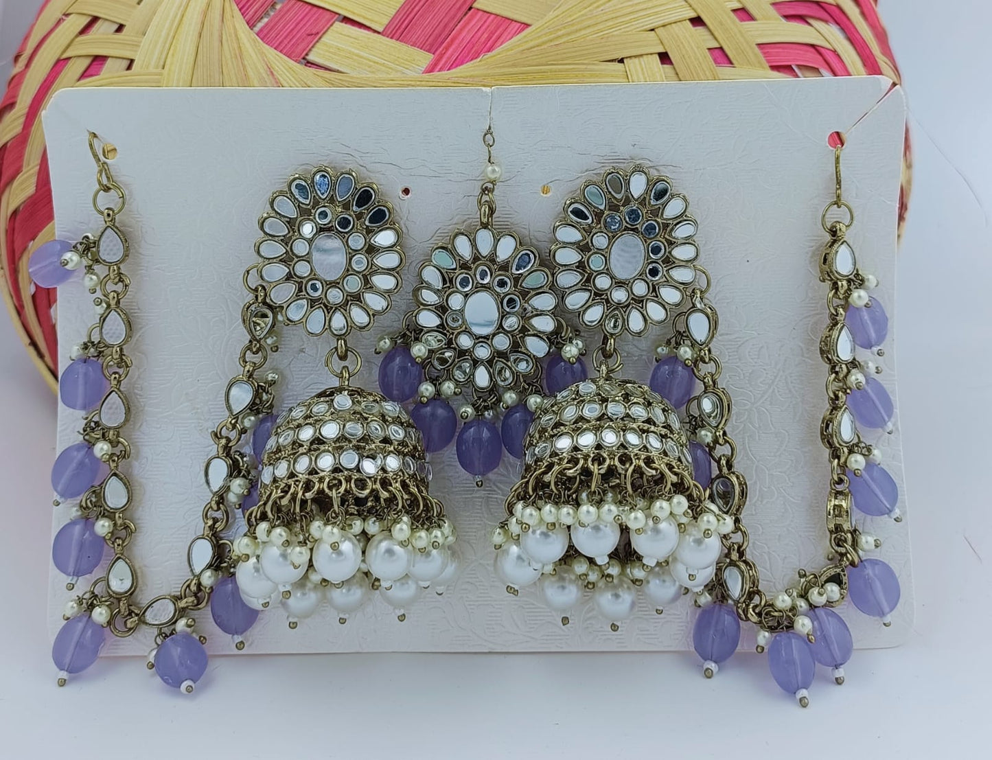 Gold Finish Kundan And Purple Bead Jhumka Earrings in Germany