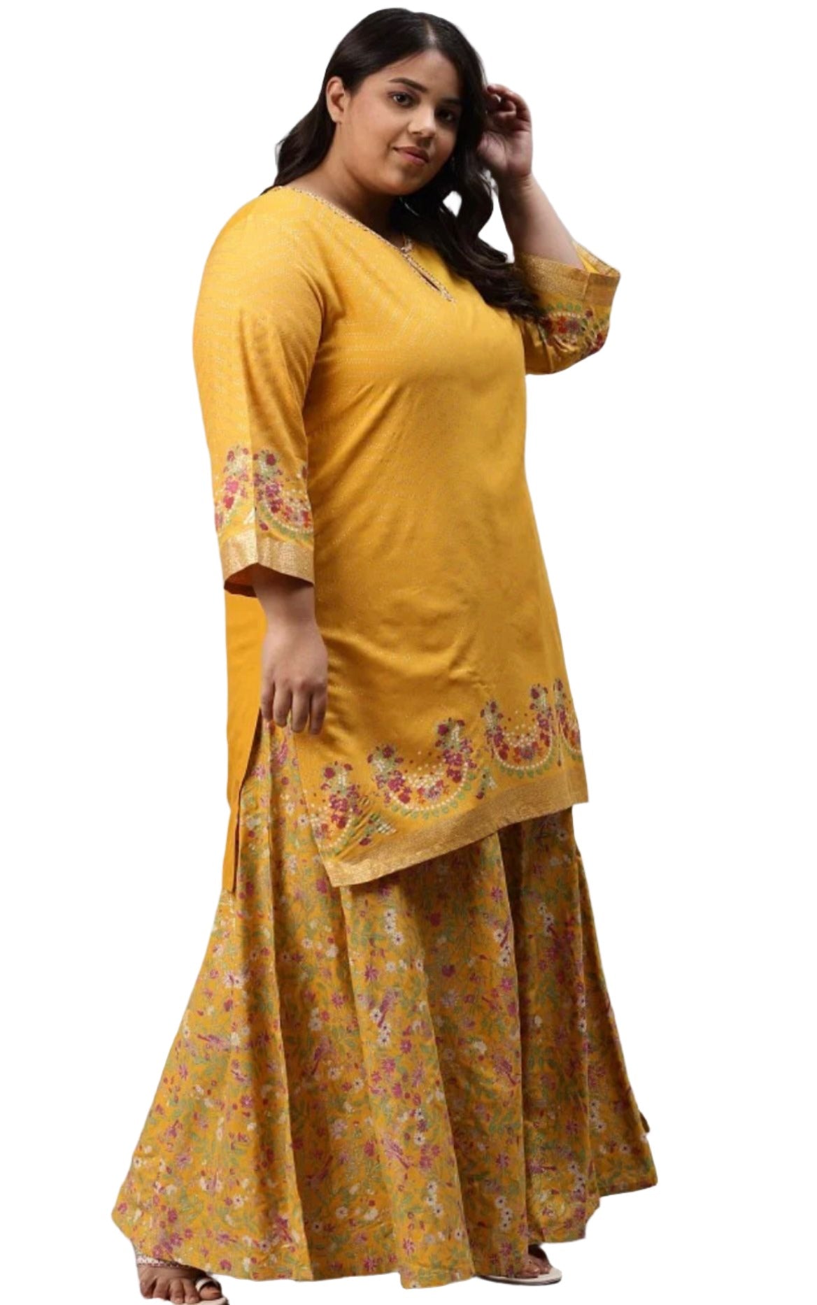 Yellow Embroidered kurta With Culottes And Pink Dupatta in Germany