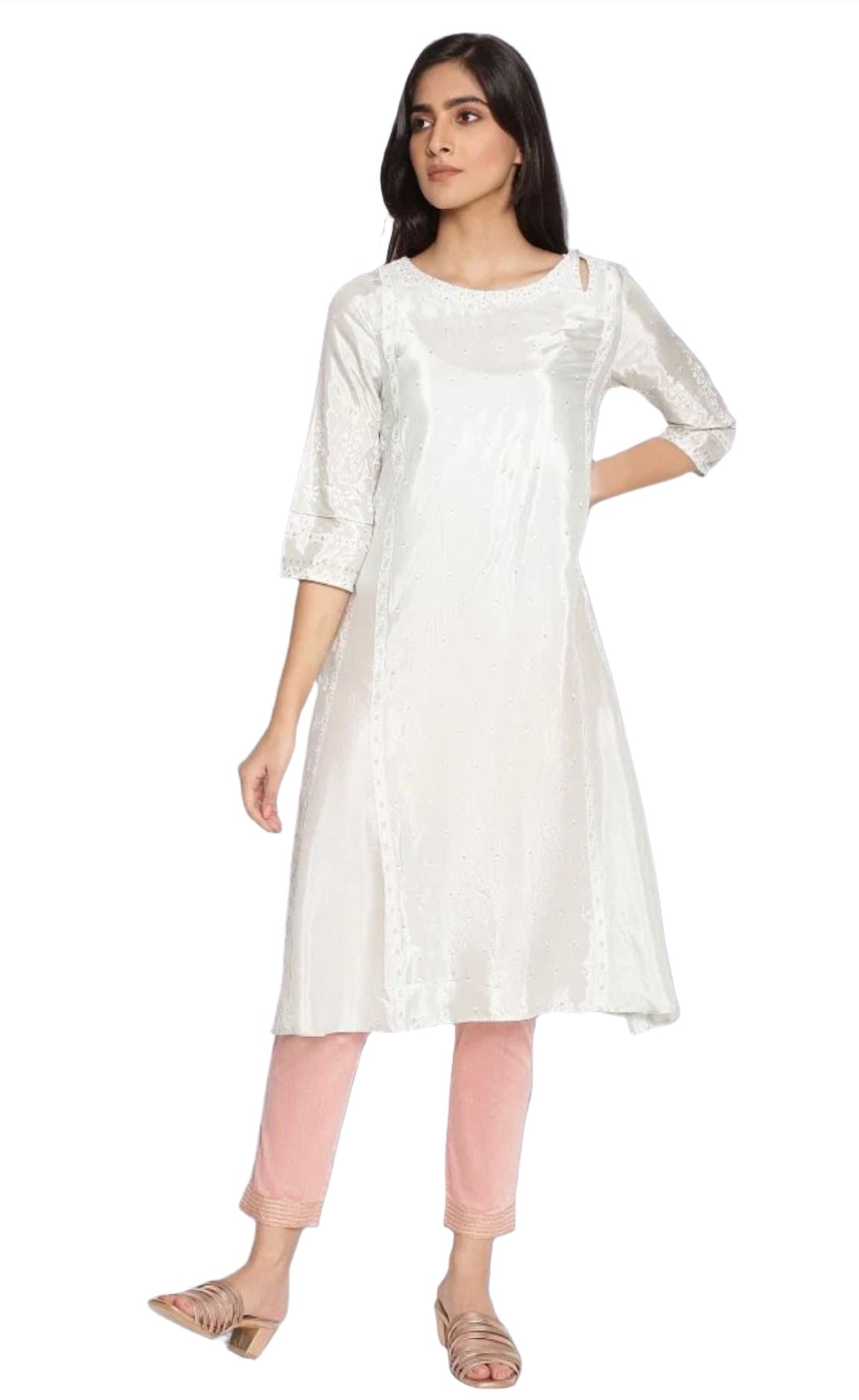 White Printed kurta with Embroidery in Paris
