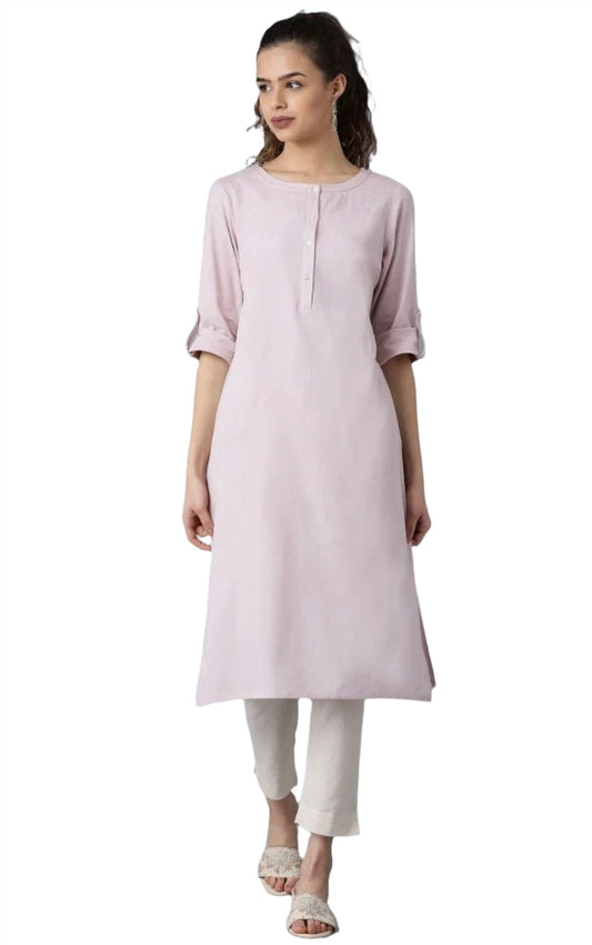 Purple Round Neck Solid kurta