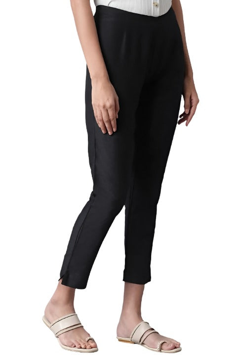 Black Slim Pants embroidery and fabric detail - Neha Couture Indian Fashion