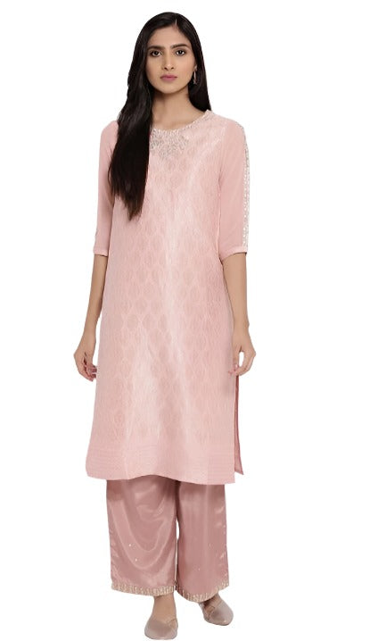 Dusky Pink Embroidered Parallel Pants embroidery and fabric detail - Neha Couture Indian Fashion