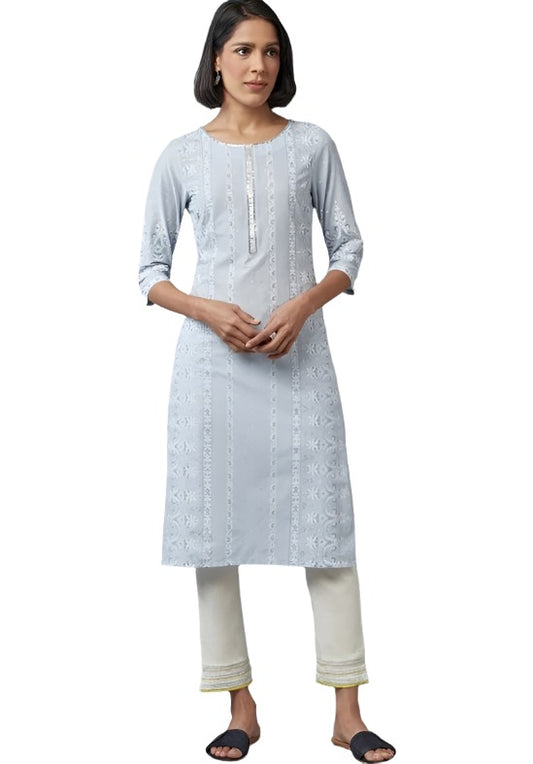 Blue Printed kurta with Sequins embroidery and fabric detail - Neha Couture Indian Fashion