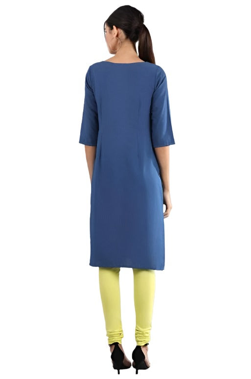 Blue Straight Kurta embroidery and fabric detail - Neha Couture Indian Fashion