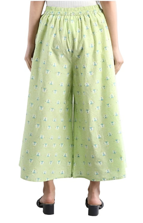 Green Printed Culottes embroidery and fabric detail - Neha Couture Indian Fashion
