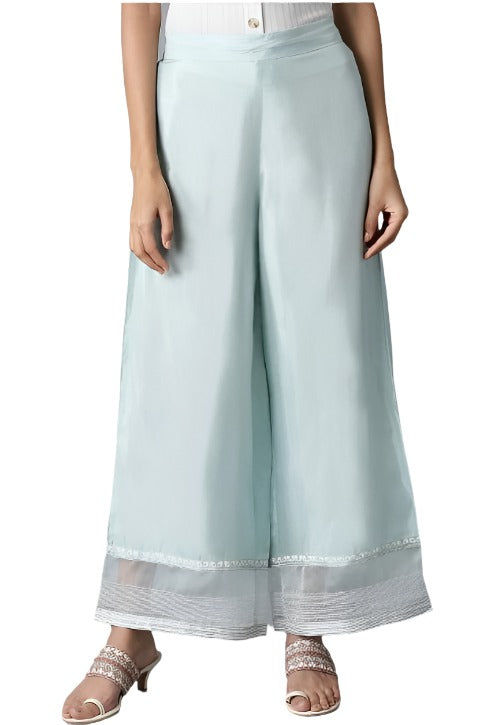 Sky Blue Shantung Parallel Pants in Paris