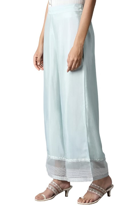 Sky Blue Shantung Parallel Pants in Paris