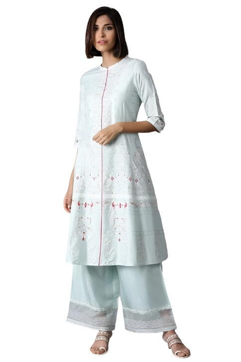 Sky Blue Shantung Parallel Pants in Paris