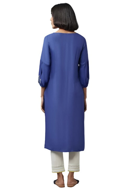 Cobalt Blue Embroidered kurta embroidery and fabric detail - Neha Couture Indian Fashion