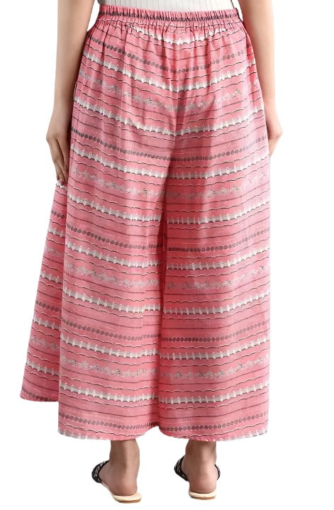 Pink Flared Culottes embroidery and fabric detail - Neha Couture Indian Fashion