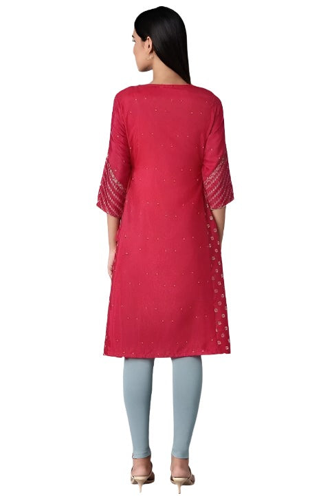 Persian Red Embroidered kurta embroidery and fabric detail - Neha Couture Indian Fashion