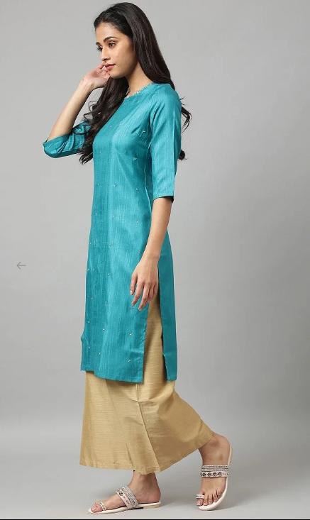 Teal Straight kurta With Sequin Highlight in Germany