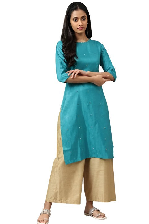 Teal Straight kurta With Sequin Highlight in Germany