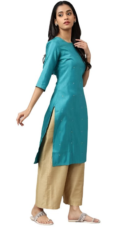 Teal Straight kurta With Sequin Highlight in Germany