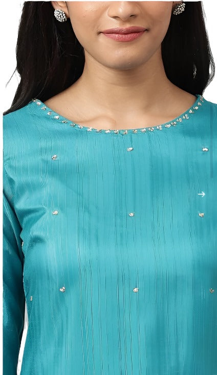 Teal Straight kurta With Sequin Highlight in Germany