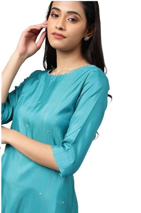 Teal Straight kurta With Sequin Highlight in Germany