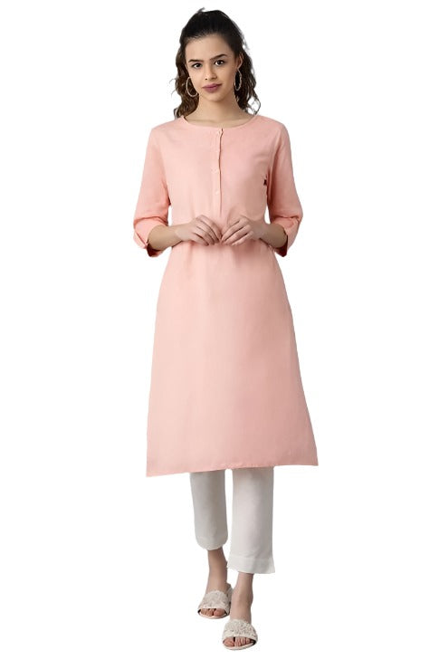 Peach Round Neck Solid kurta in Munich