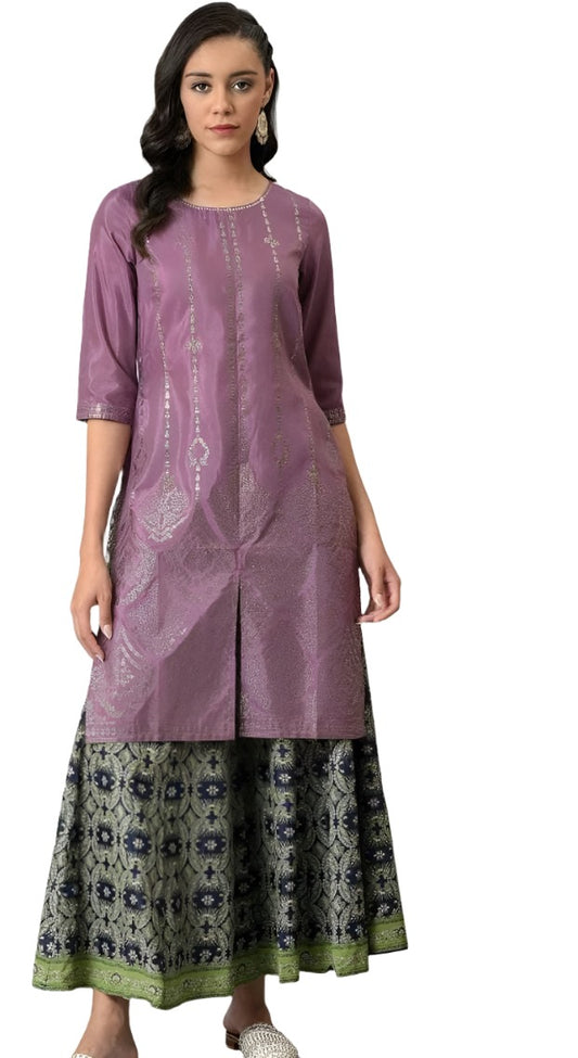 Purple Shantung Mukaish Printed kurta in Berlin