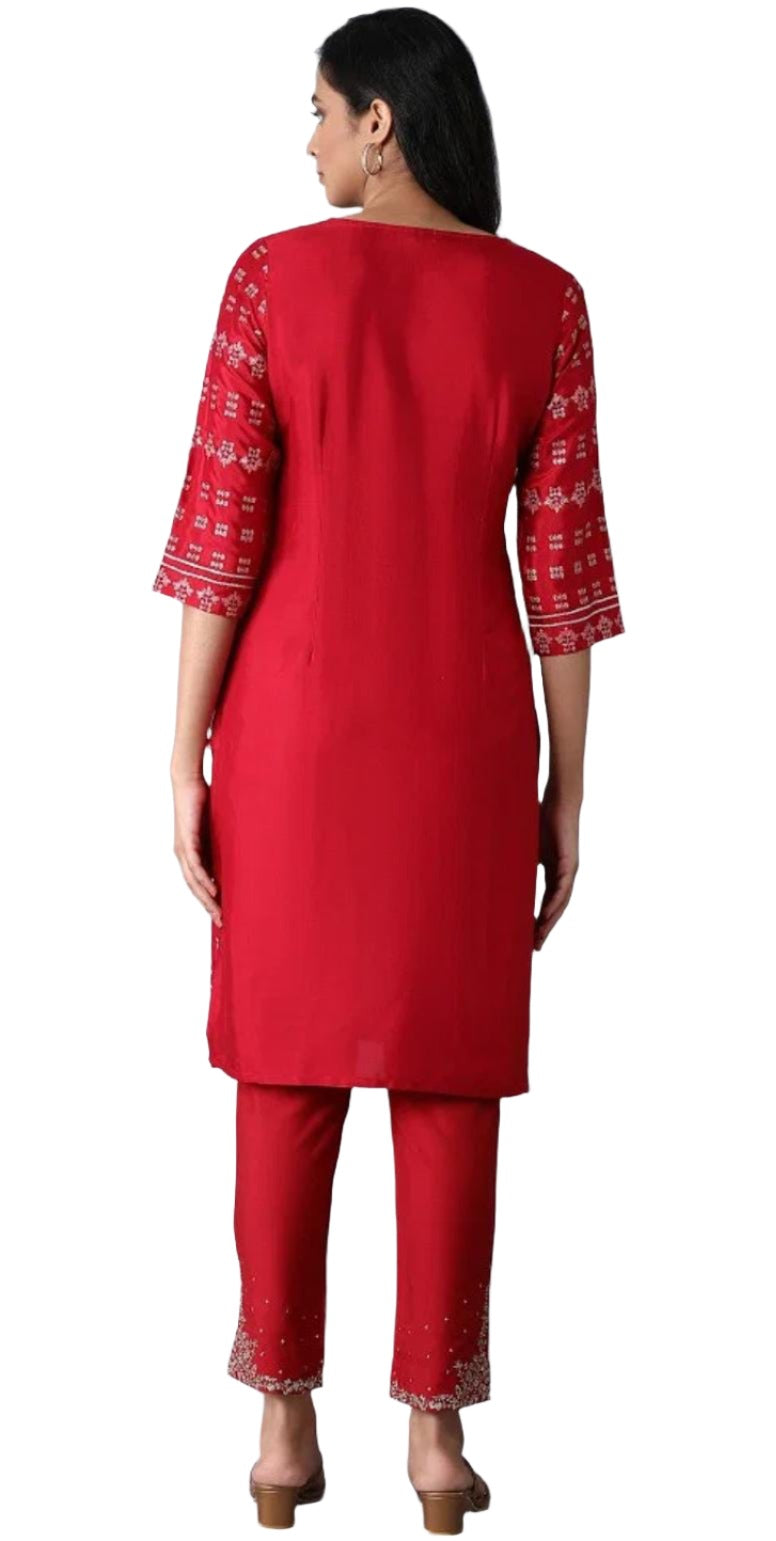 Red Printed Straight kurta in Paris
