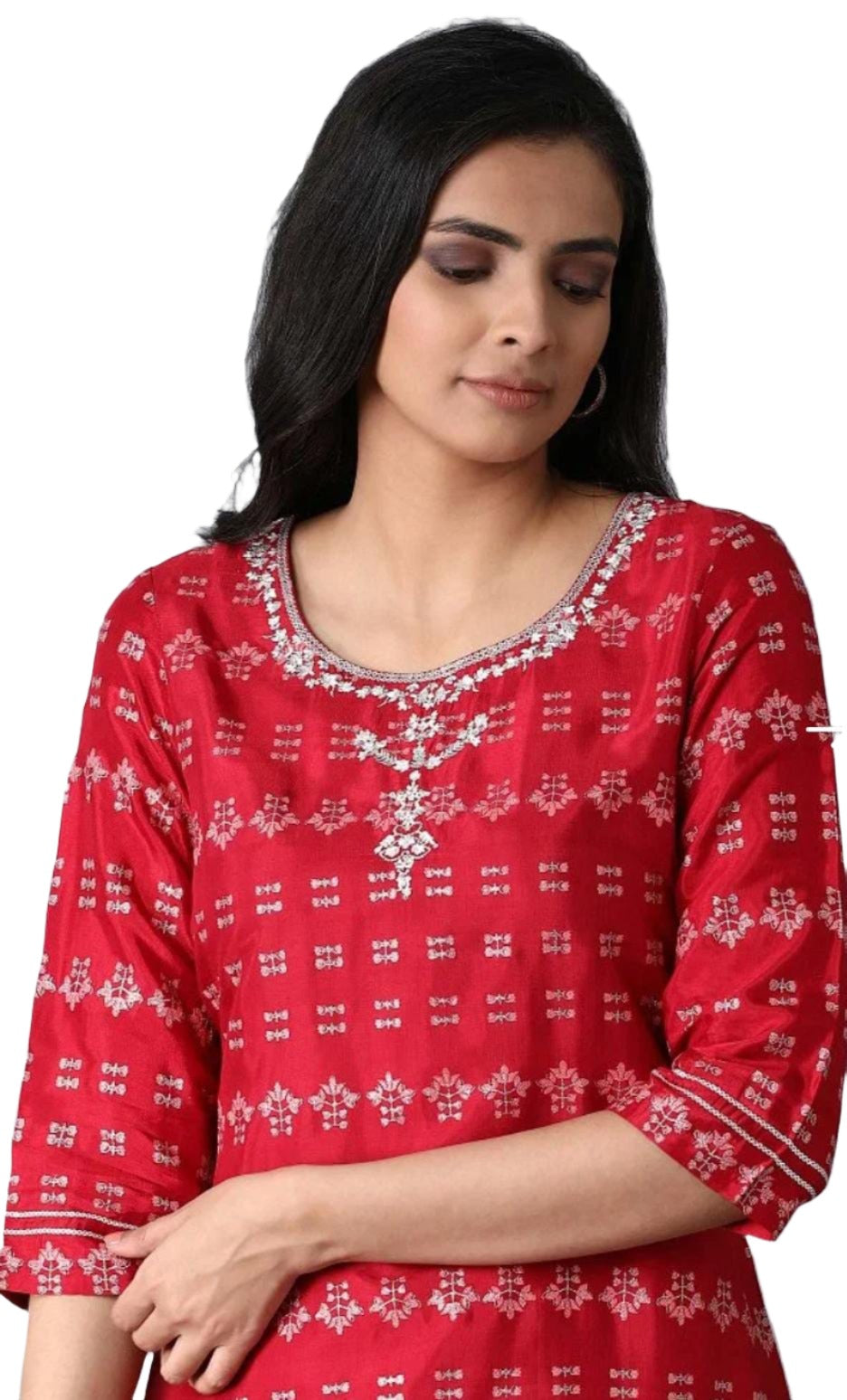 Red Printed Straight kurta in Paris