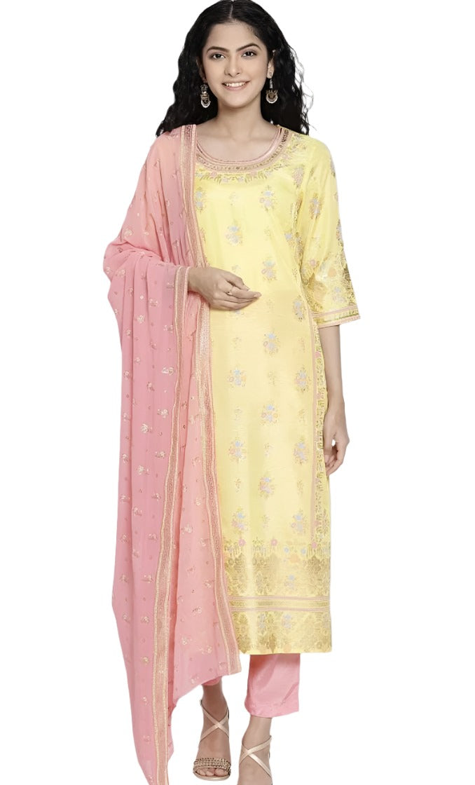 Yellow Printed kurta Trousers Dupatta Set in Germany