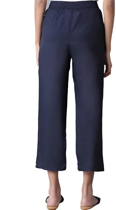 Navy Blue Parallel Pants embroidery and fabric detail - Neha Couture Indian Fashion