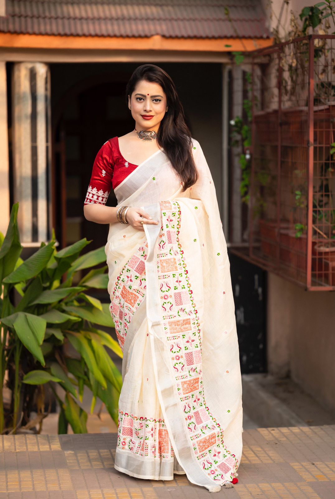Linen embroidered saree in Munich