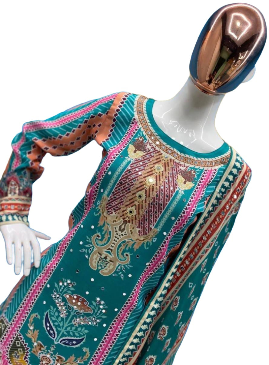 Silk Embroidery work Pakistani Suit