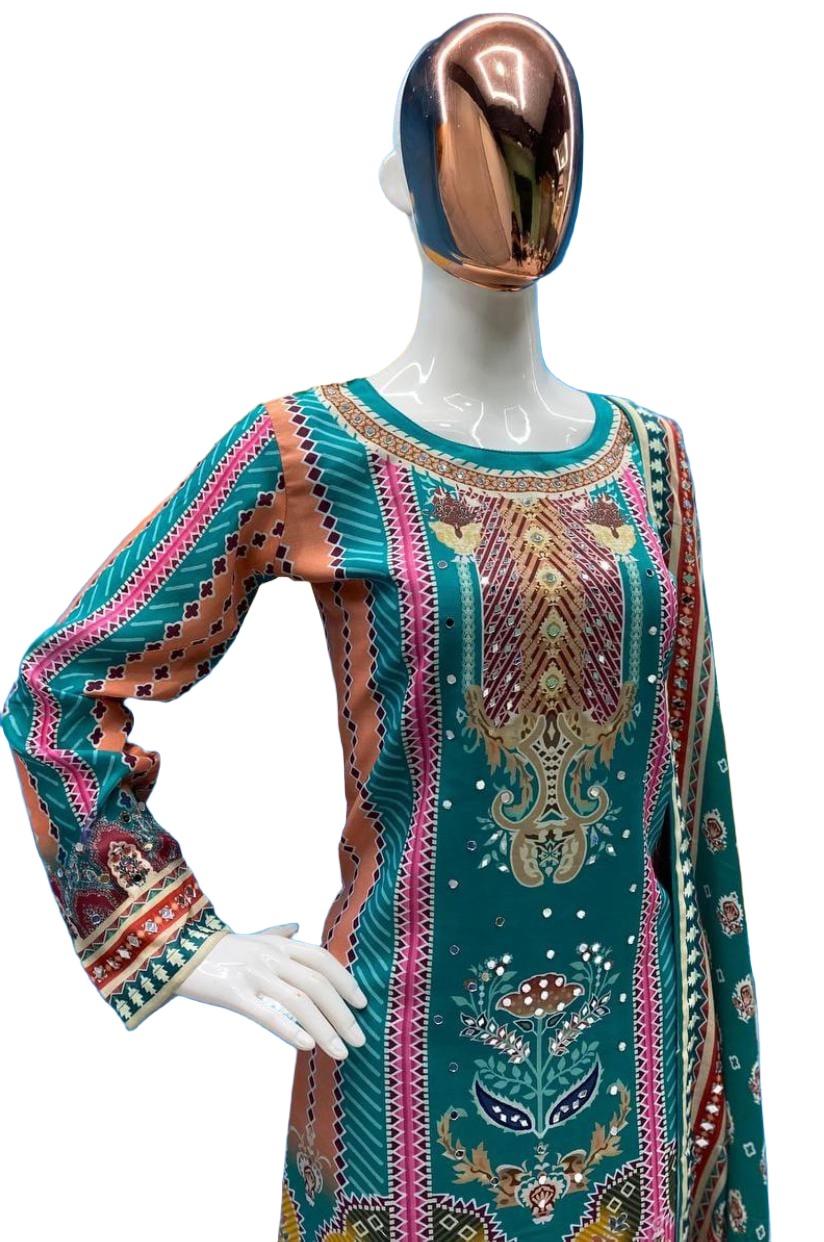 Silk Embroidery work Pakistani Suit