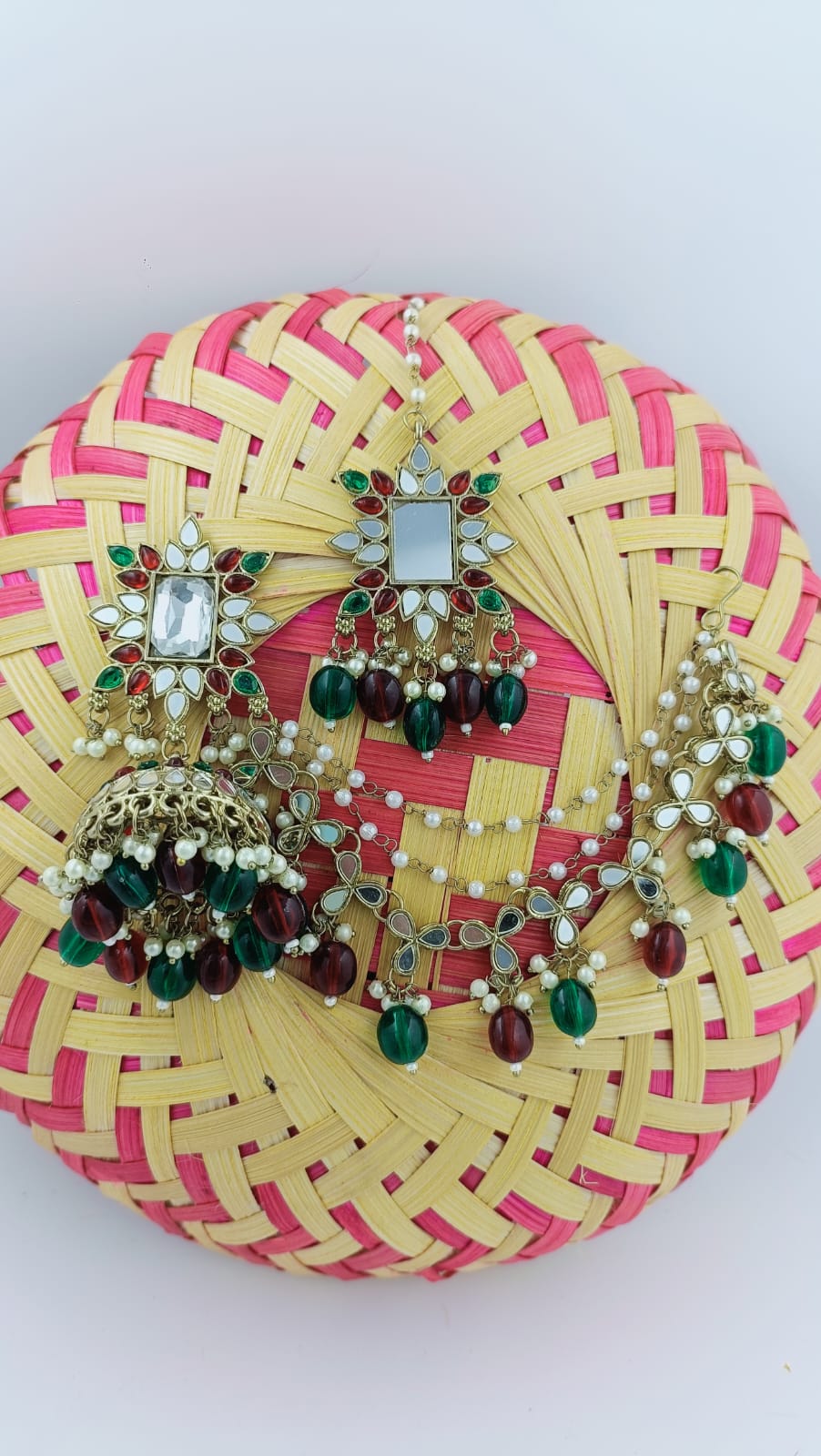 Mirror work Earrings & Maang Tikka set in Germany