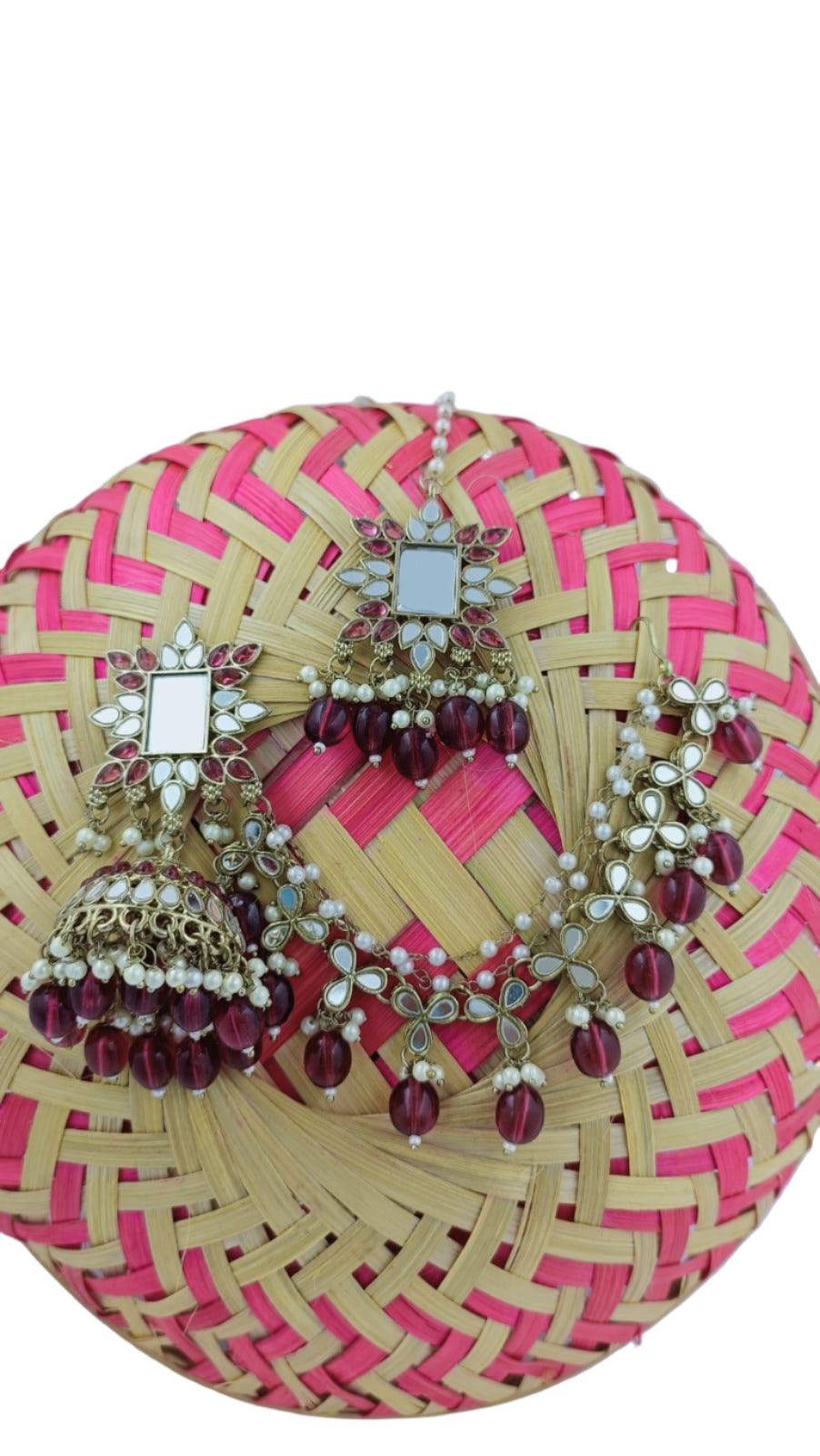 Mirror Earrings & Maang Tikka set