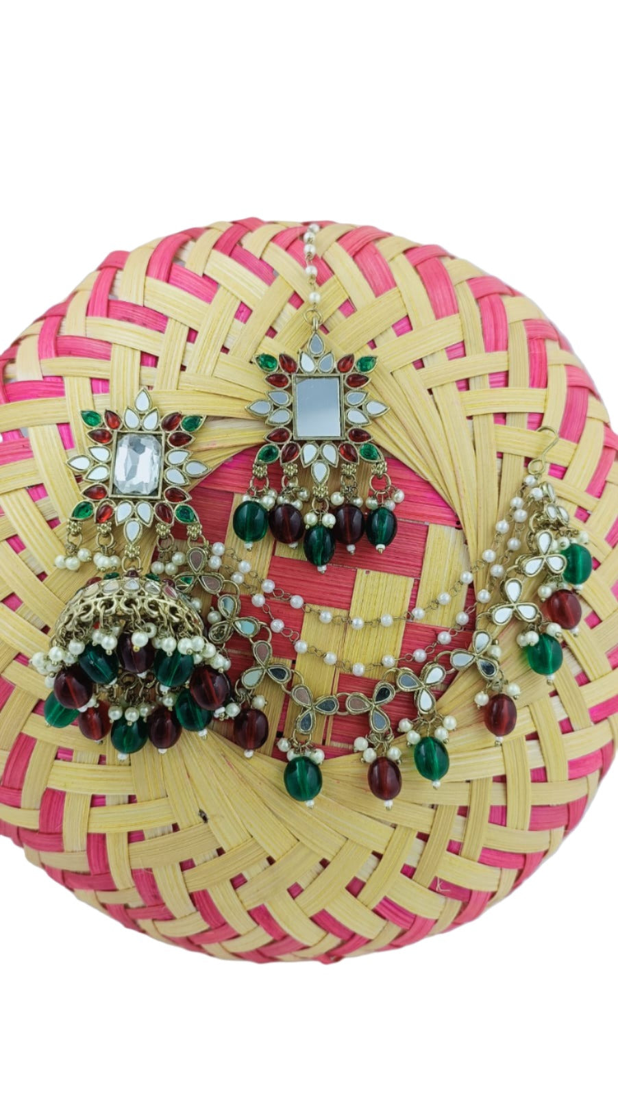 Mirror Earrings & Maang Tikka set