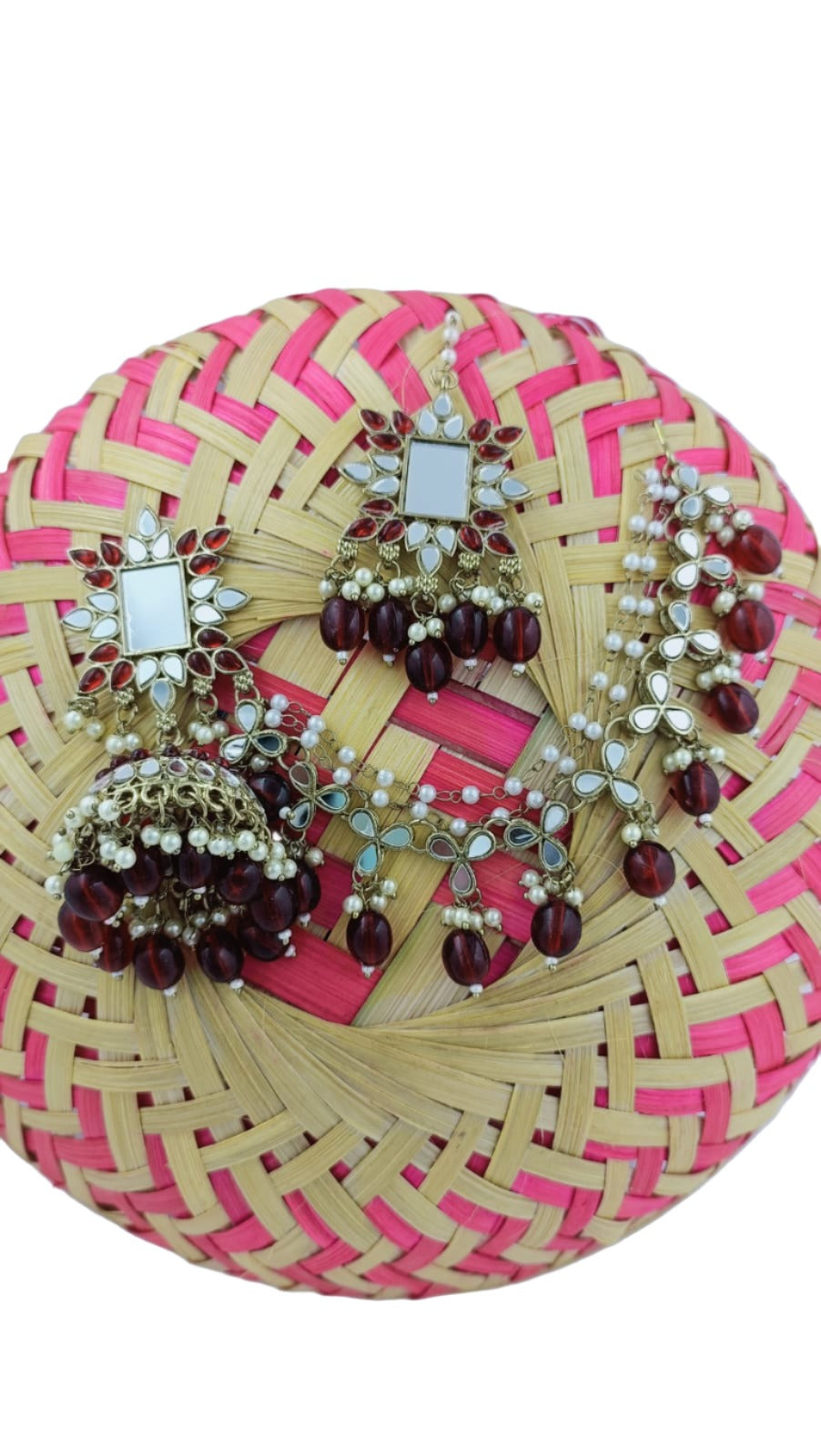 Mirror Earrings & Maang Tikka set