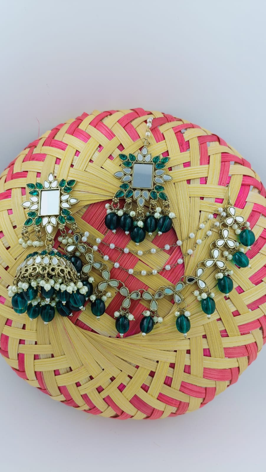 Mirror work Earrings & Maang Tikka set in Germany