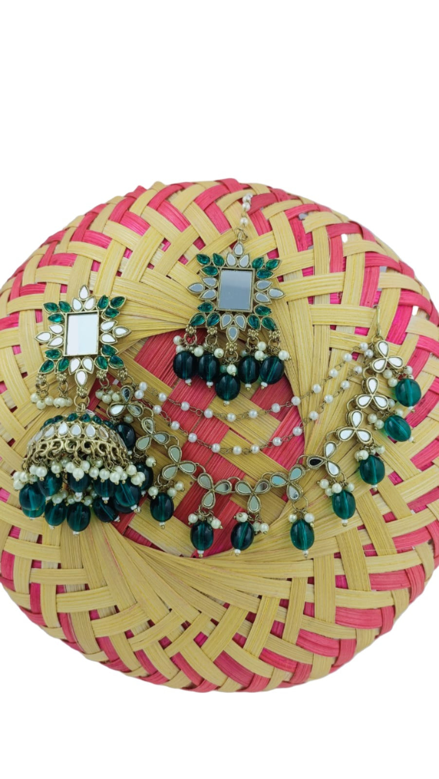 Mirror Earrings & Maang Tikka set