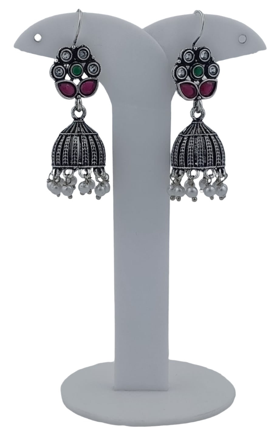 Floral Fusion Oxidized Pearl Jhumki Earrings in Berlin