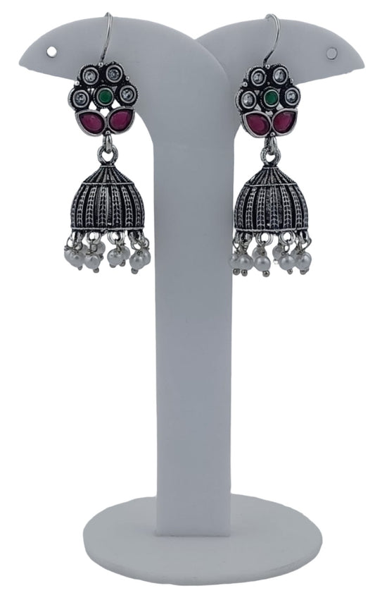Floral Fusion Oxidized Pearl Jhumki Earrings in Berlin