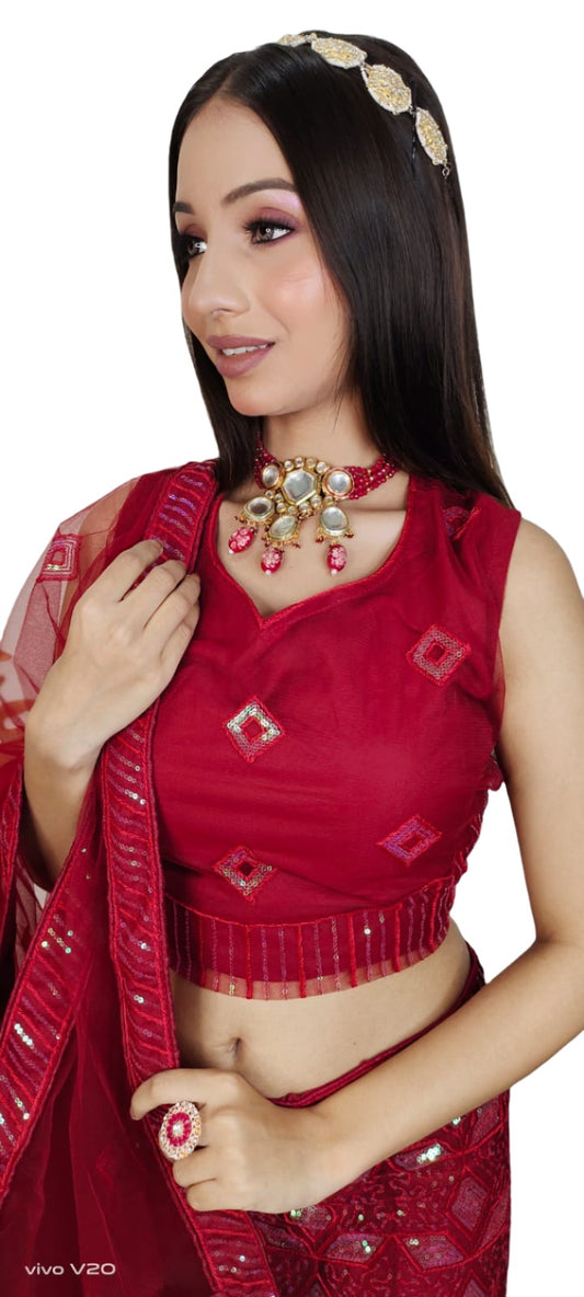 Partywear complete stitched Lehenga Choli set embroidery and fabric detail - Neha Couture Indian Fashion