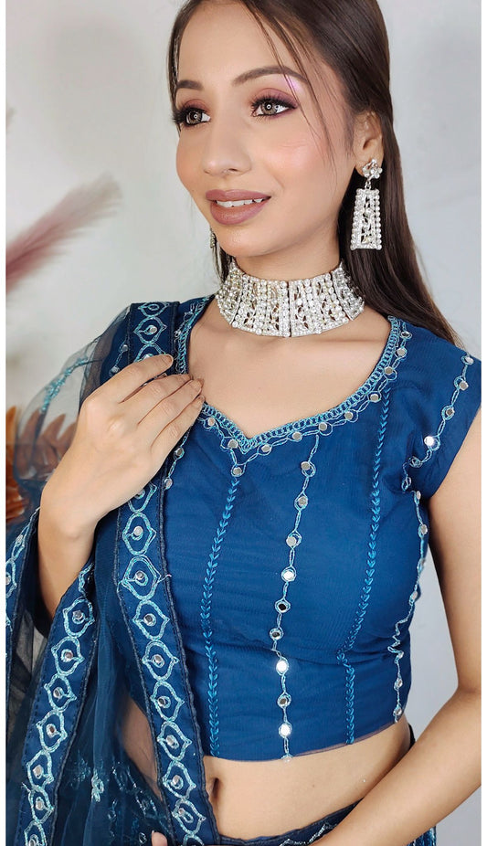 Partywear complete stitched Lehenga Choli set embroidery and fabric detail - Neha Couture Indian Fashion
