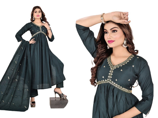 Gotta Patti kurta with Trousers and Dupatta Set embroidery and fabric detail - Neha Couture Indian Fashion