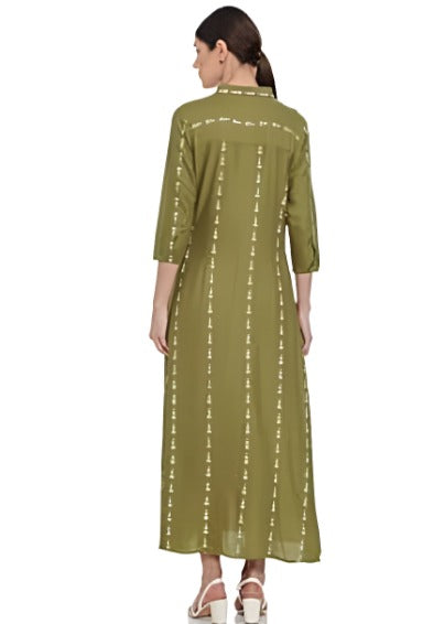 Woman  Rayon Olive Green A-Line Long Dress Maxi in Germany