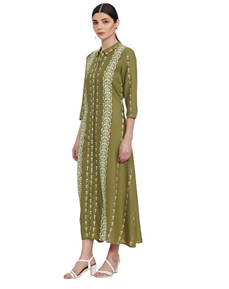 Woman  Rayon Olive Green A-Line Long Dress Maxi in Germany